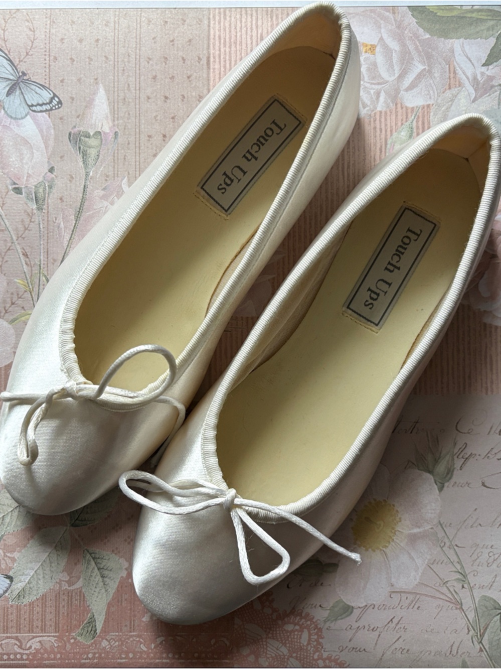 Touch Ups Ivory Satin Bow Ballet Flats